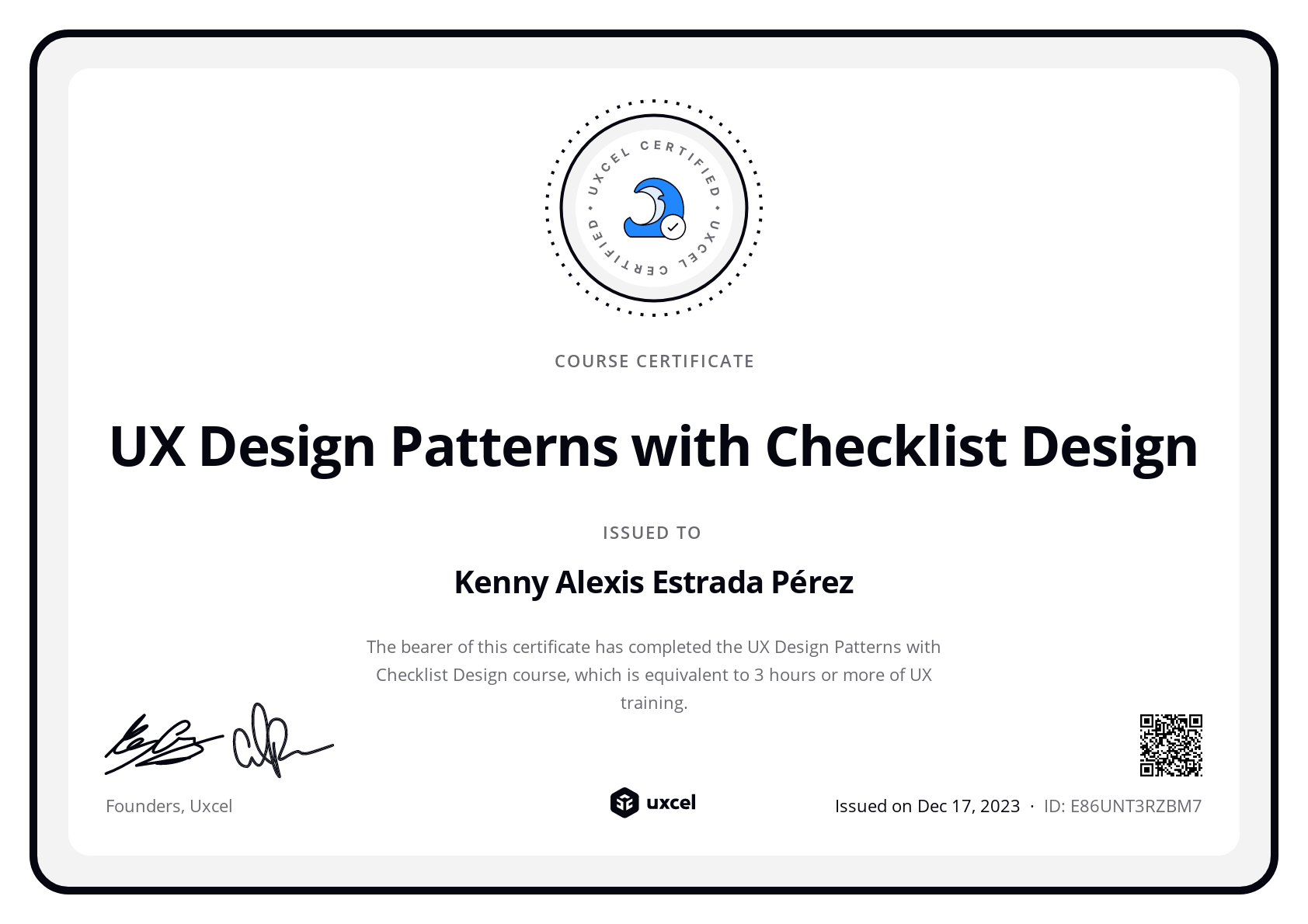 Kenny Alexis Estrada Pérez's certificate